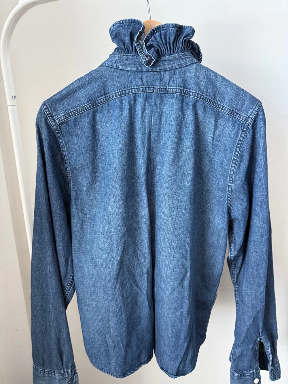 KML Ruffled Collar Denim Button-Up Shirt - Blue Size L - Picture 4 of 10